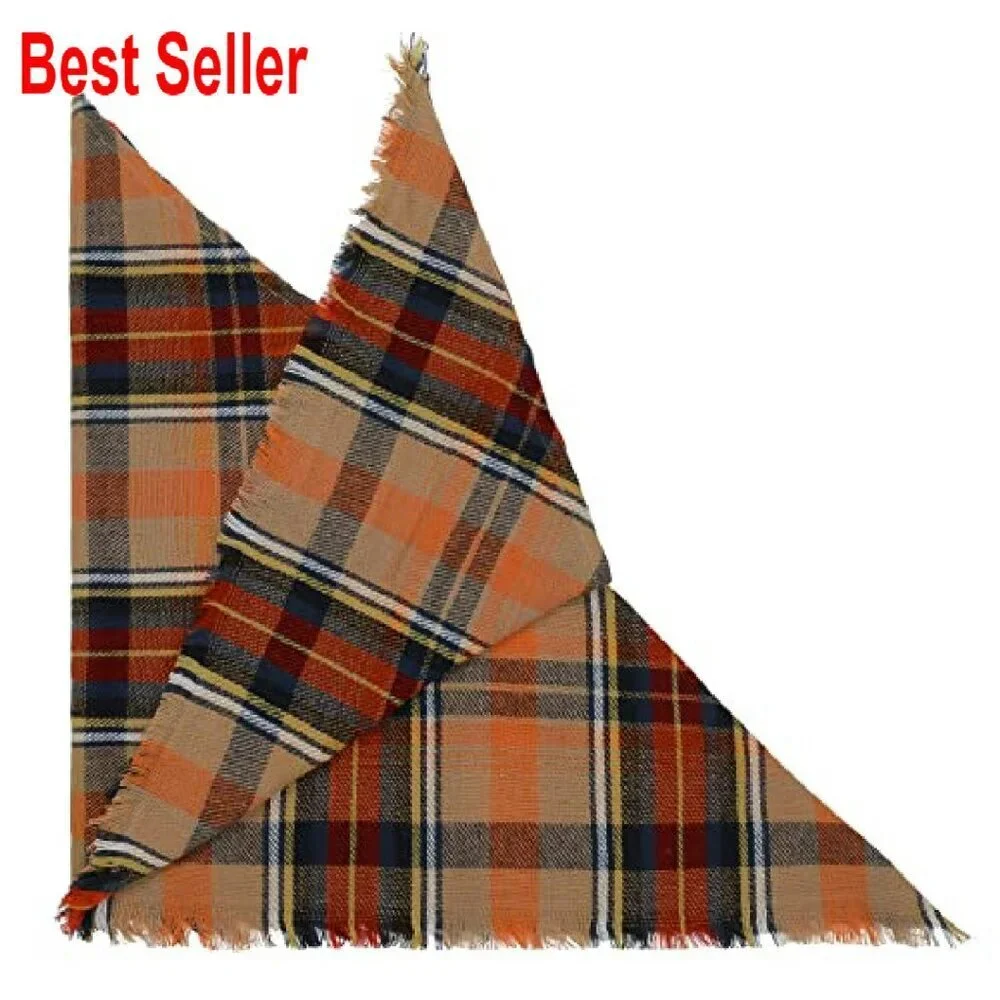 Triangle Knitted Scarf Warm Winter Wrap Soft Plaid Classic Chic Accessory
